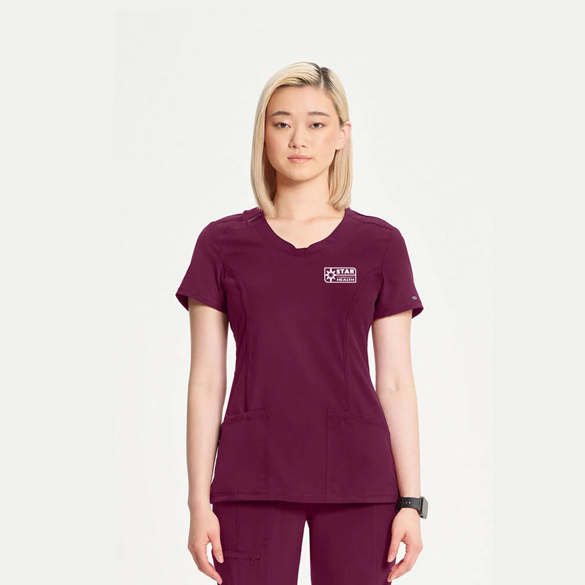 Cherokee Infinity Women's Split Round Neck Solid Scrub Top - 2624A