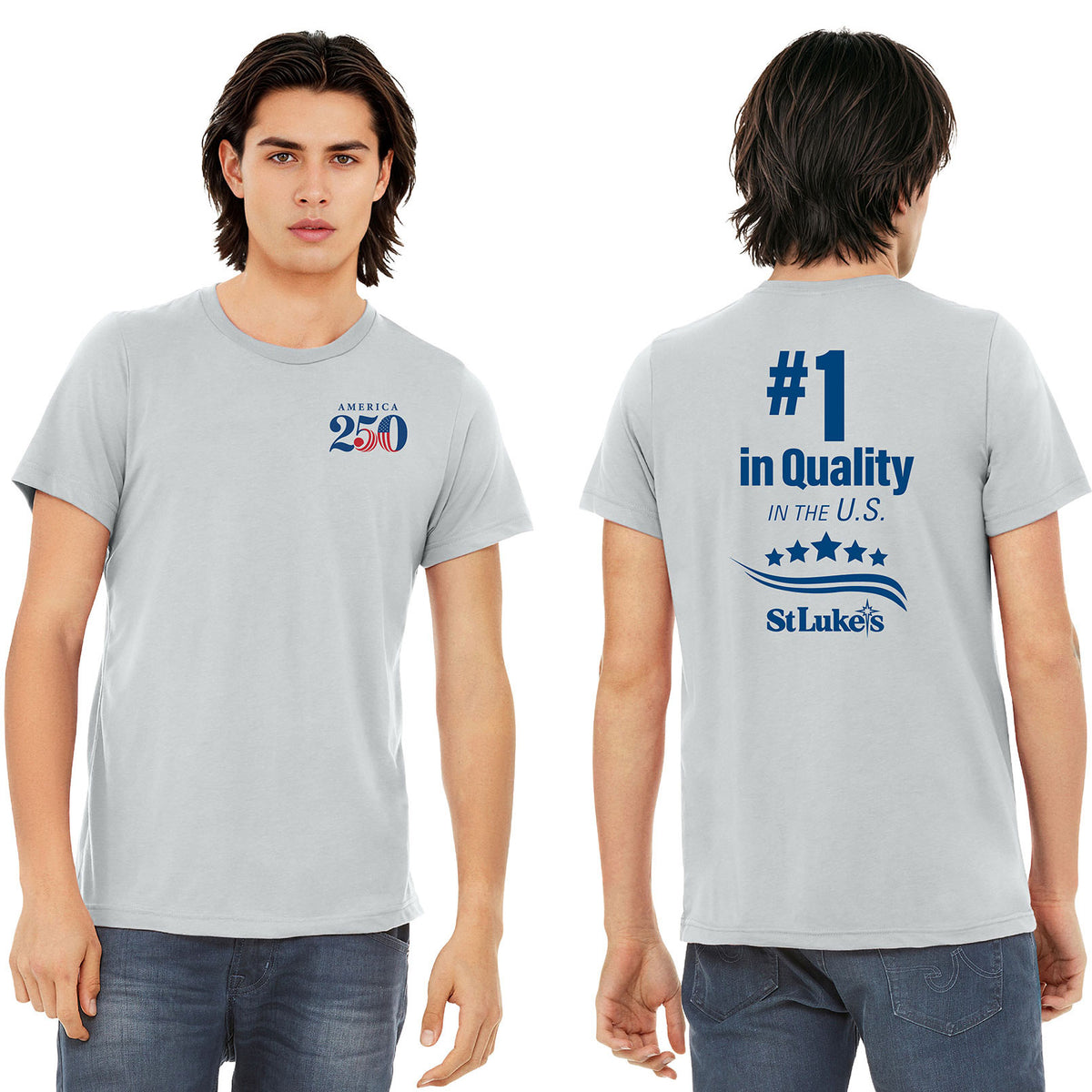 Gray t-shirt with 'St Luke's' branding on a white background