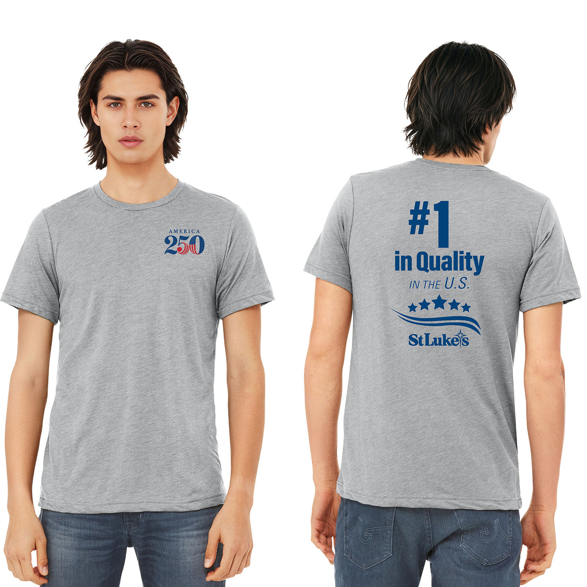 Gray t-shirt with branding on a white background