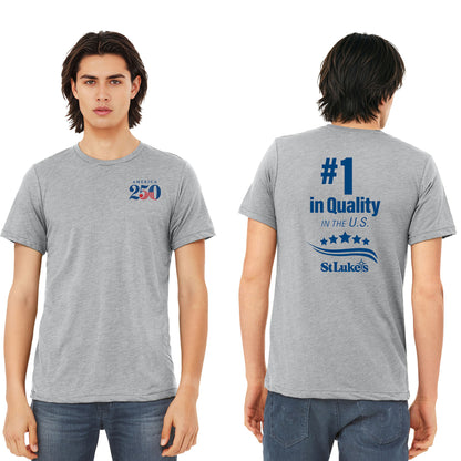 Gray t-shirt with branding on a white background