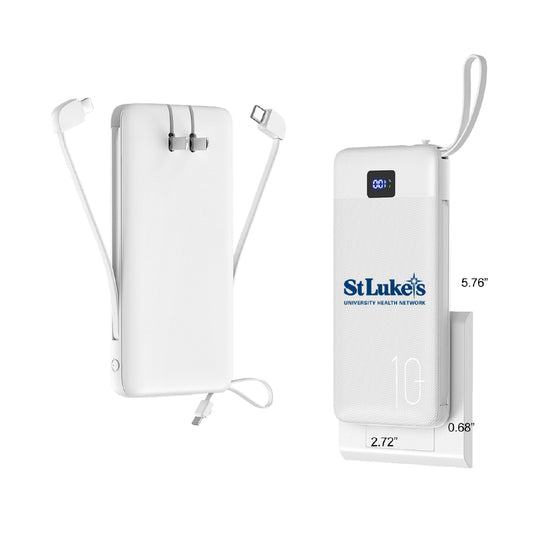 Power Bank with Integrated Charging Cables and Wall Plug